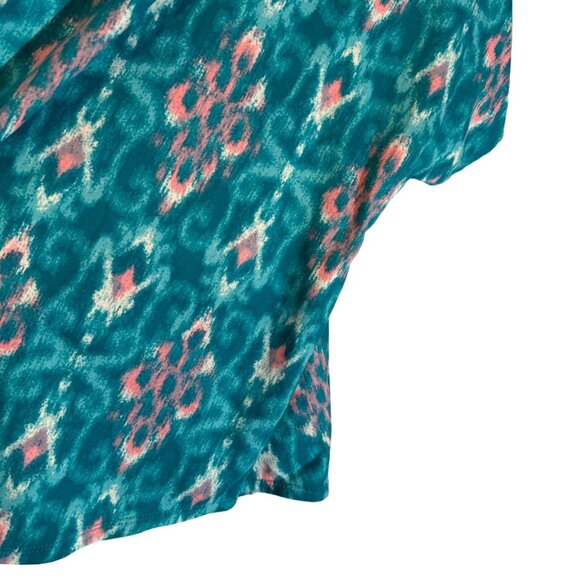 Carole Hochman Green & Pink Ikat Print V-Neck Short Sleeve Top 1X - Picture 7 of 11